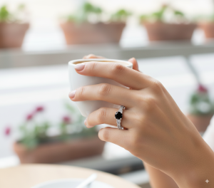 Bague argent  925 déclarative avec pierre noire centrale saisissante